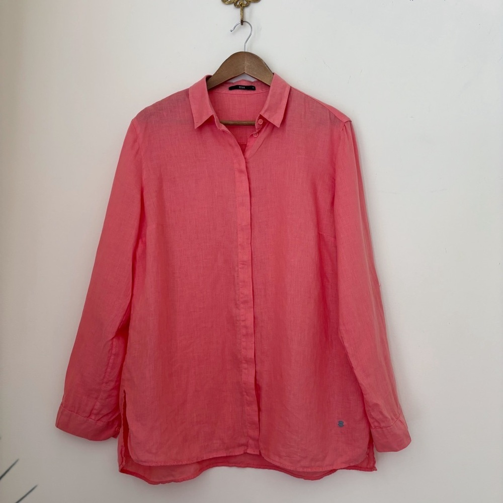 BRAX Watermelon Linen Button Front Shirt Women's Sz 42 XL Summer Resortwear